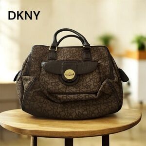 Vintage DKNY Monogram Satchel Handbag • Brown Logo Print. Read Description